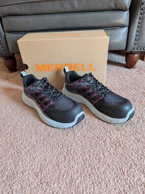 Merrell Flight CF safety toe shoes sneakers size 9 black pink Slip resistant New